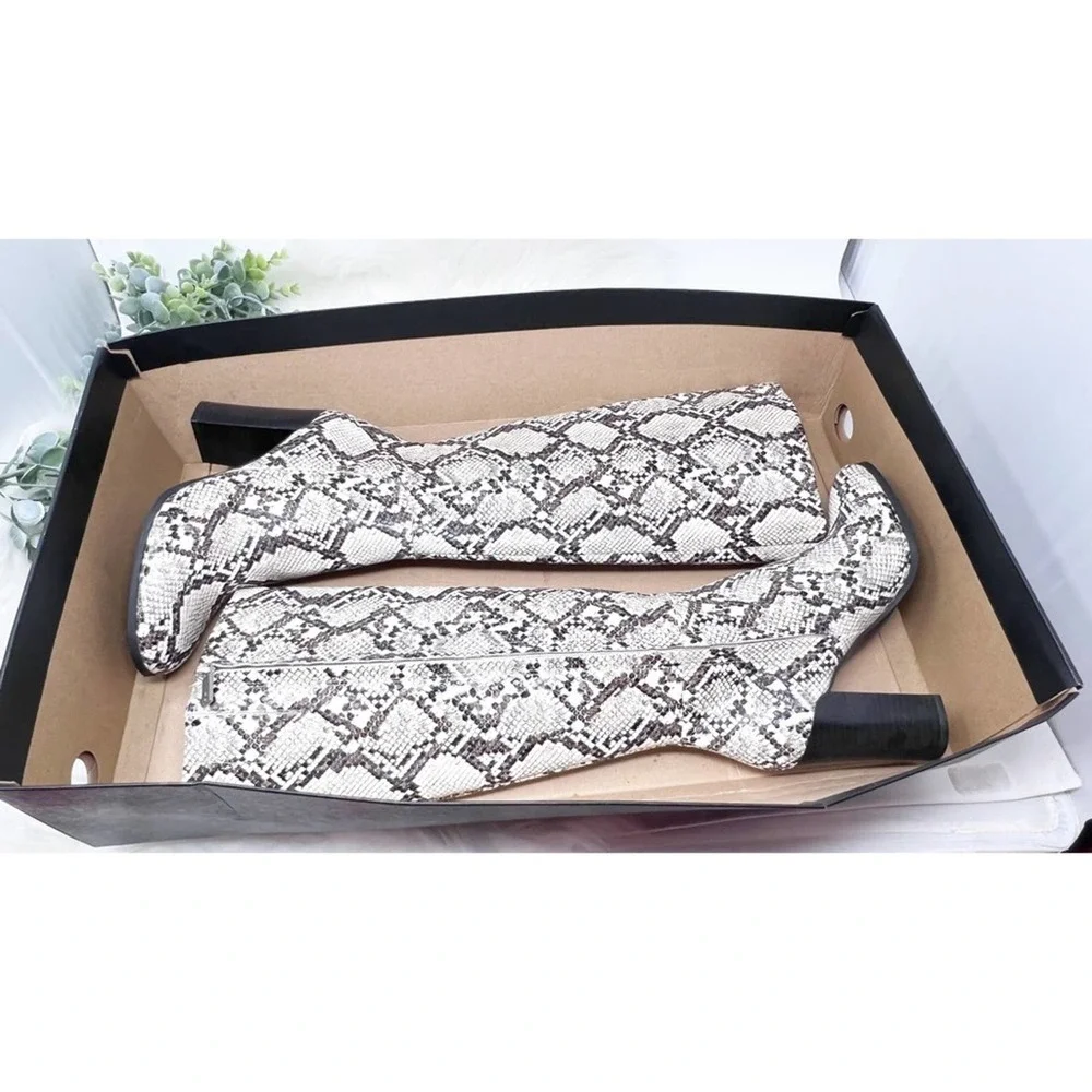 Kenneth Cole Justin Snake Skin Knee High Boots white and black size 6 - Picture 7 of 10